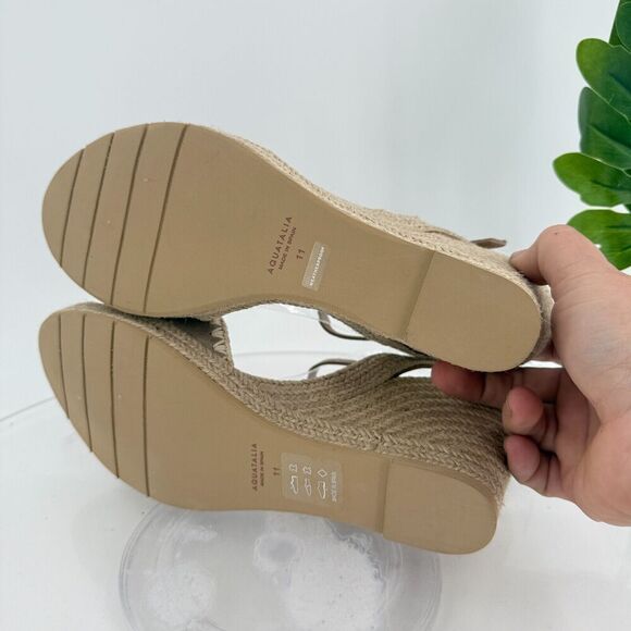 Aquatalia Jiliana Suede Stitch Wedge Espadrille Sandals Size 11 Waterproof Tan - Picture 10 of 15